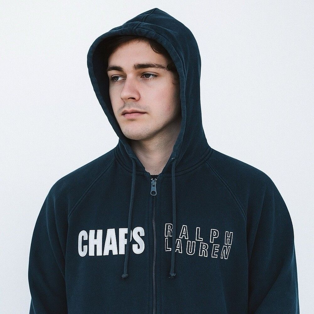 Chaps Ralph Lauren Hoodie Mens S Black Vintage Sweatshirt Fleece Drawstring Y2K